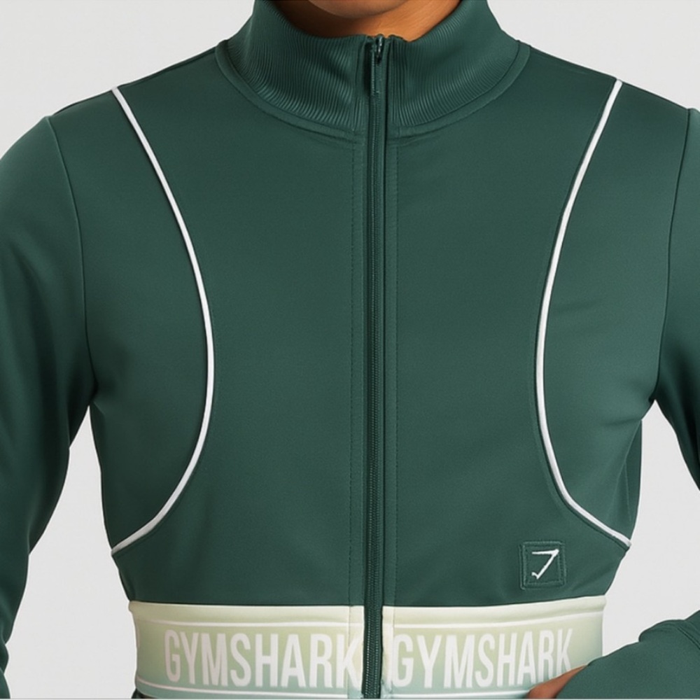 Gymshark Recess Track Cropped Jacket Green Spellout Gym Shark Womens Medium